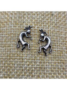 Vintage Sterling Silver Kokopelli Stud Earrings Kachina Southwest Jewelry